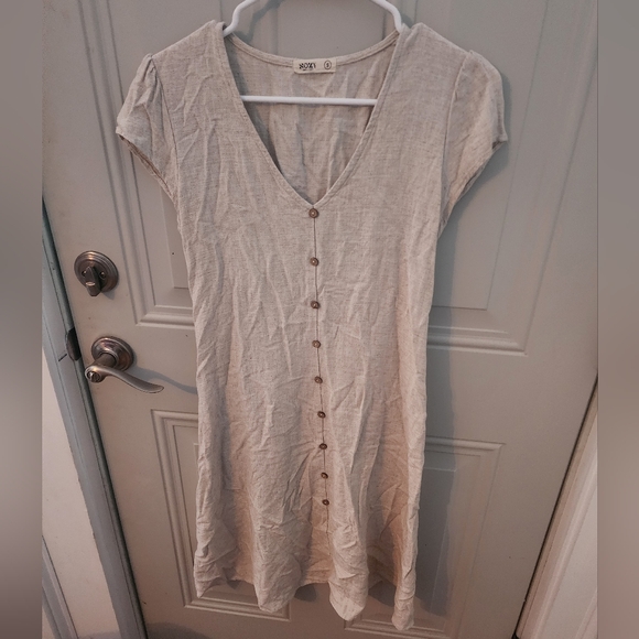 Sozy Adalyne Linen Cream Button-Front Midi Dress - S - Picture 2 of 4